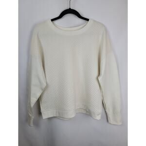 Lauren Ralph Lauren Women's Quilted Crewneck Sweatshirt Cream Ivory Size Large